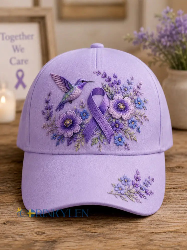 Unisex-luvslur med lila blom- och kolibriprint – stödhatt för medvetenhet om alzheimers sjukdom - lavendel / ONE