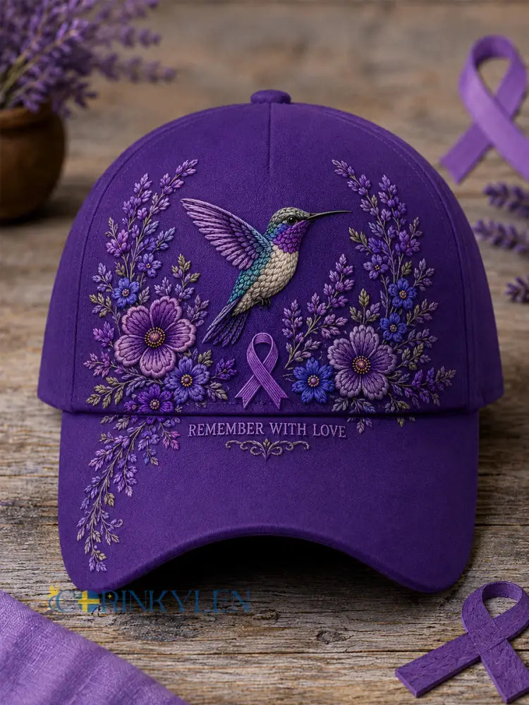 Unisex-luvslur med lila blom- och kolibriprint – stödhatt för medvetenhet om alzheimers sjukdom - mörkt / ONE