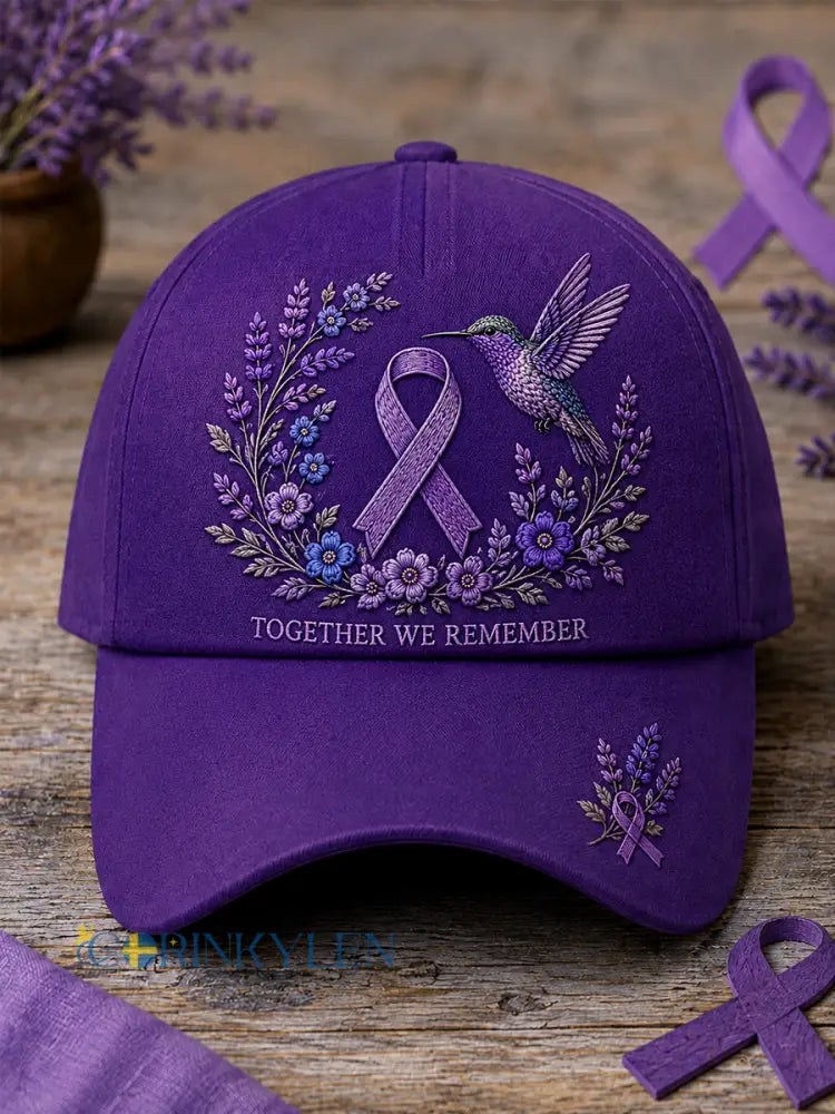 Unisex-luvslur med lila blom- och kolibriprint – stödhatt för medvetenhet om alzheimers sjukdom - mörkt / ONE