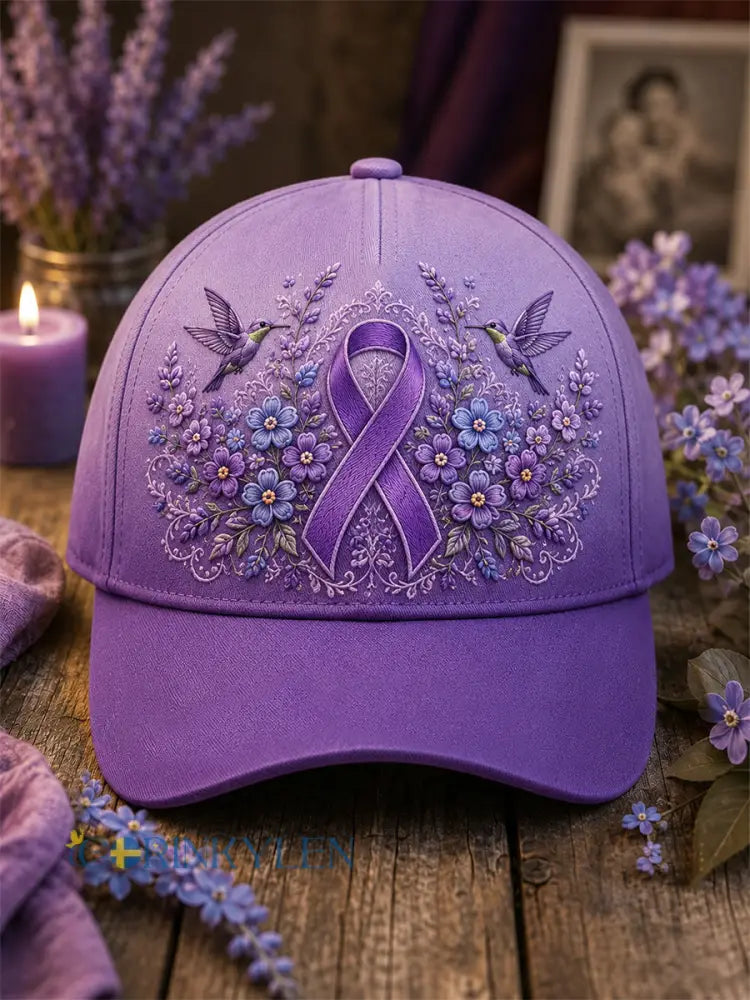 Unisex-luvslur med lila blom- och kolibriprint – stödhatt för medvetenhet om alzheimers sjukdom - mörkt / ONE
