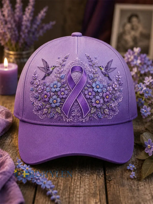 Unisex-luvslur med lila blom- och kolibriprint – stödhatt för medvetenhet om alzheimers sjukdom - mörkt / ONE