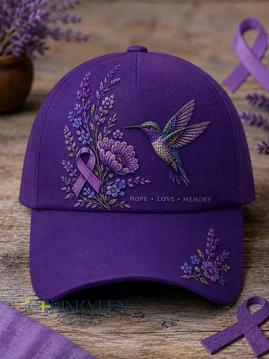 Unisex-luvslur med lila blom- och kolibriprint – stödhatt för medvetenhet om alzheimers sjukdom - mörkt / ONE