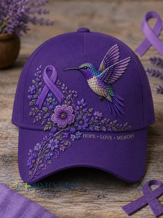 Unisex-luvslur med lila blom- och kolibriprint – stödhatt för medvetenhet om alzheimers sjukdom - mörkt / ONE