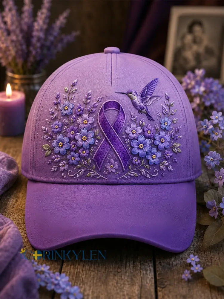Unisex-luvslur med lila blom- och kolibriprint – stödhatt för medvetenhet om alzheimers sjukdom - mörkt / ONE