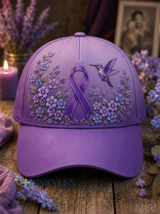 Unisex-luvslur med lila blom- och kolibriprint – stödhatt för medvetenhet om alzheimers sjukdom - mörkt / ONE