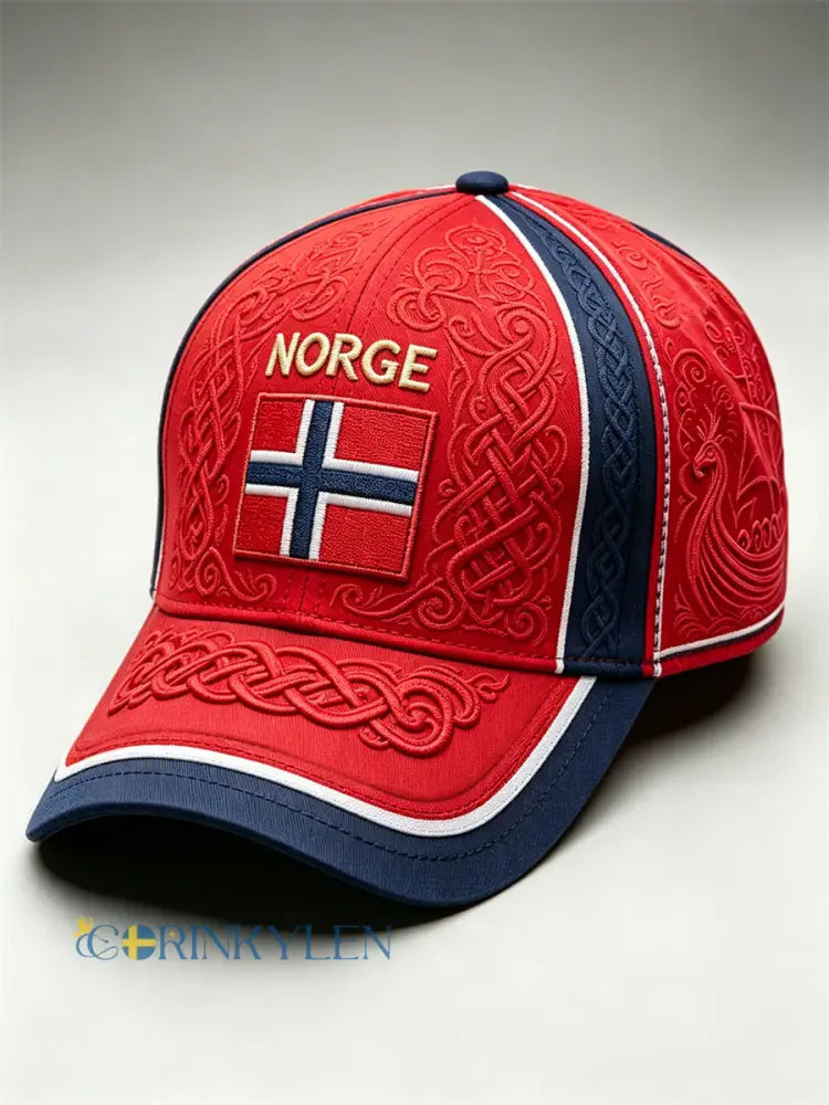 Unisex Norge Vikingaskip keltisk knut flagga färgblock tryckt keps - röd / ONE