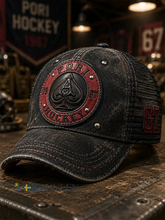 Unisex retro Porin Ässät finskt hockeyhuvudskydd - svart / ONE