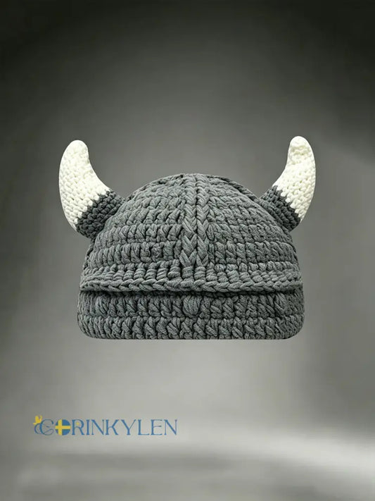 Unisex Vikingkrigare-hjälm med horn inspirerad bekväm virkad mössa - grå / ONE