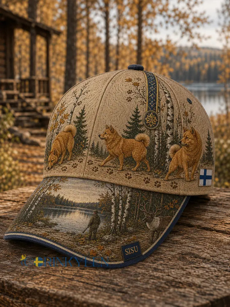 Unisex Vintage Finsk Nordisk Hunds Konsttryck Avslappnad Mössa - A / ONE