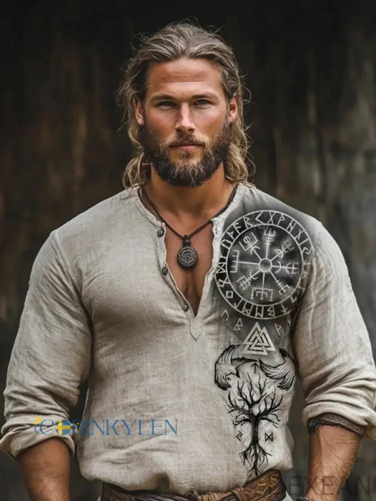 Viking bomull och linne lång ärm T-shirt - bäie / S