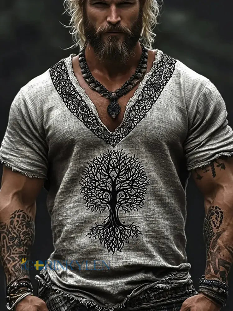 Viking bomull och linne T-shirt - ljusgrå / S