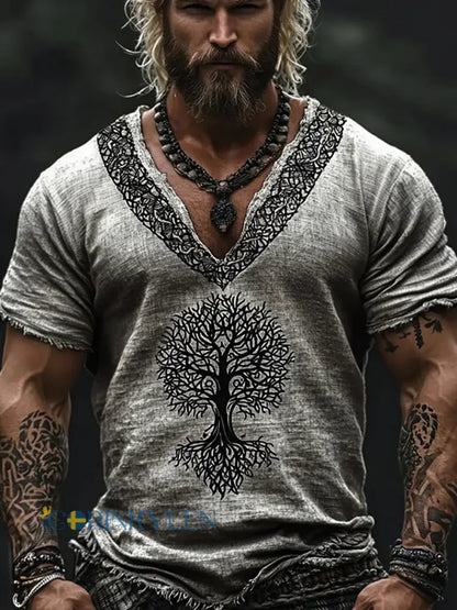 Viking bomull och linne T-shirt - ljusgrå / S