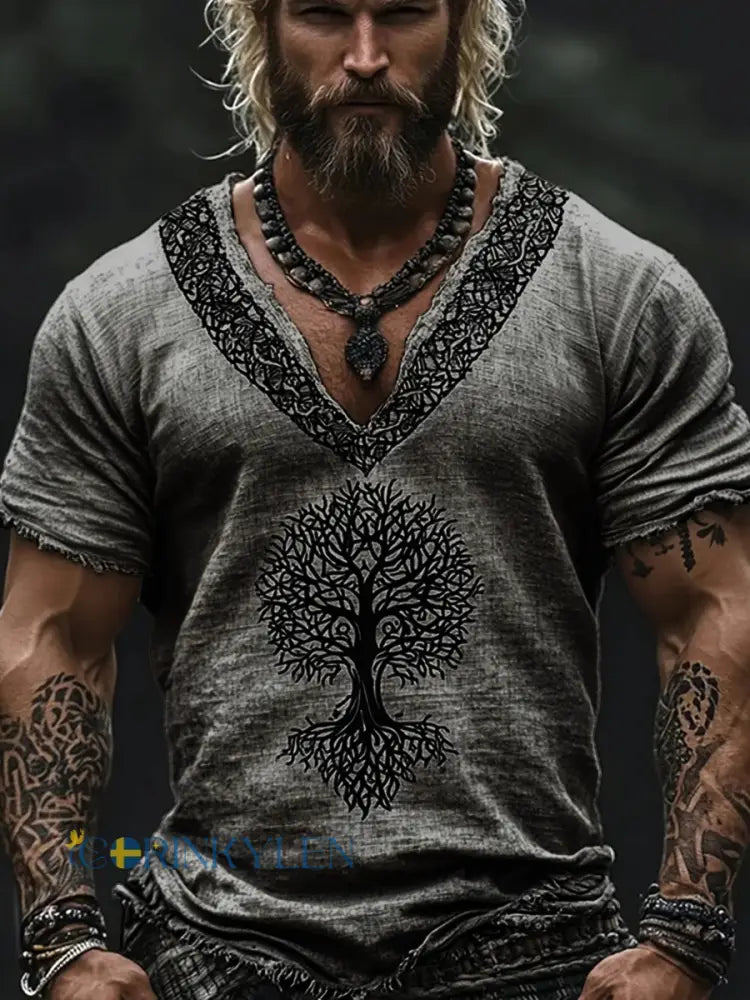 Viking bomull och linne T-shirt - mörk grå / S