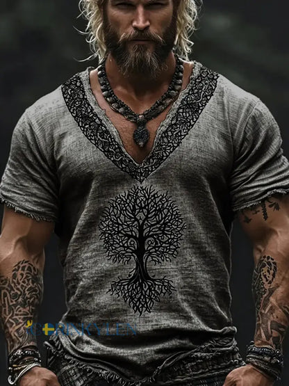Viking bomull och linne T-shirt - mörk grå / S