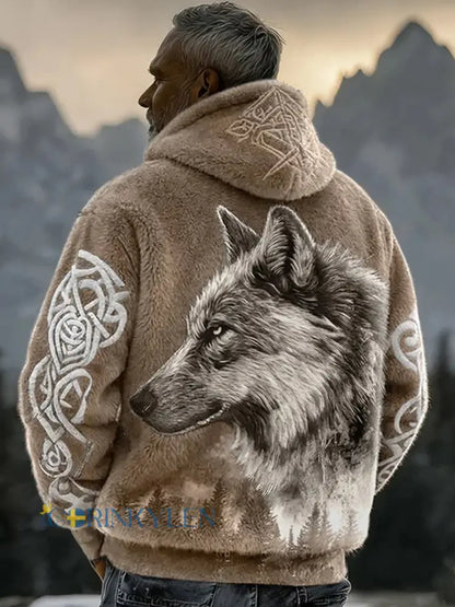 Viking Flannel Hoodie för män - Khaki / S