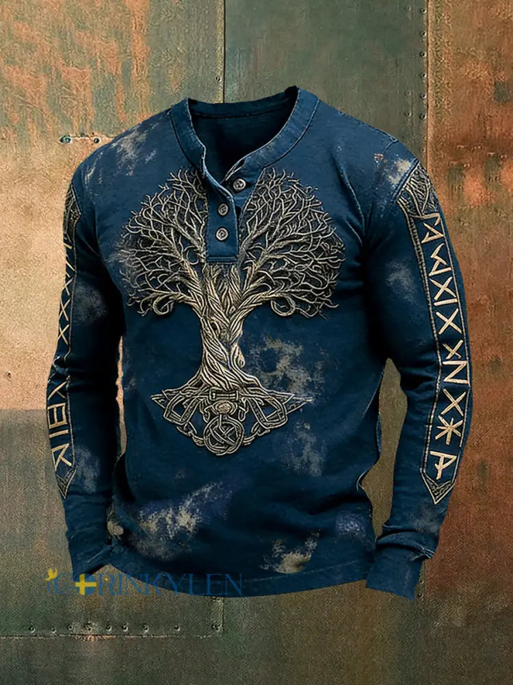 Viking Henry krage lång ärm T-shirt - blå sjöfart / S