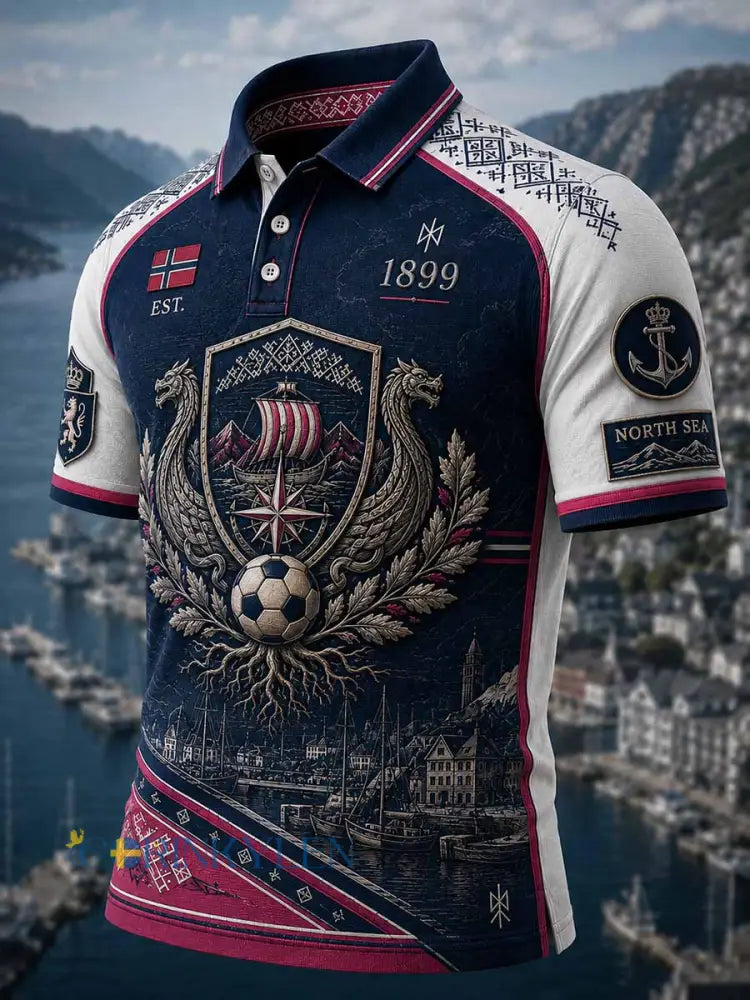 Vintage fotbollslag grafiskt tryckt polotröja för män - som bild / M