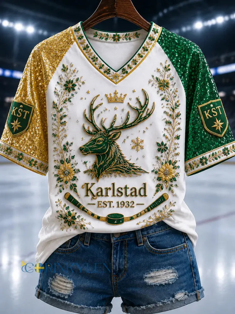 Vintage Göteborg Hockey V-Hack Patchwork T-shirt - som bild / S
