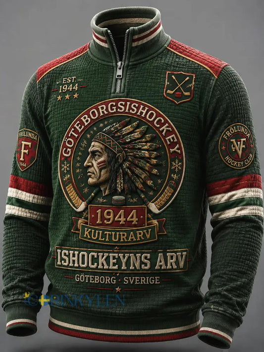 Vintage Göteborgshockey-våffelstickat patchwork-luftkapptröja med dragkedja - som bild / S