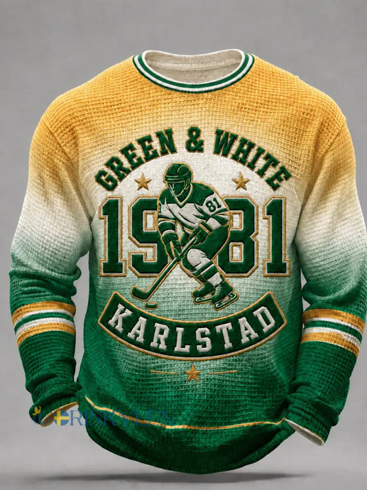 Vintage GRÖN & VIT HOCKEY Våffle-t-shirt - som bild / S