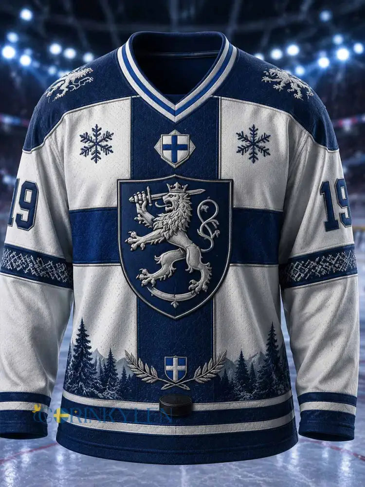 Vintage-långärmad t-shirt för män med finsk ishockeytryck - som bild / S