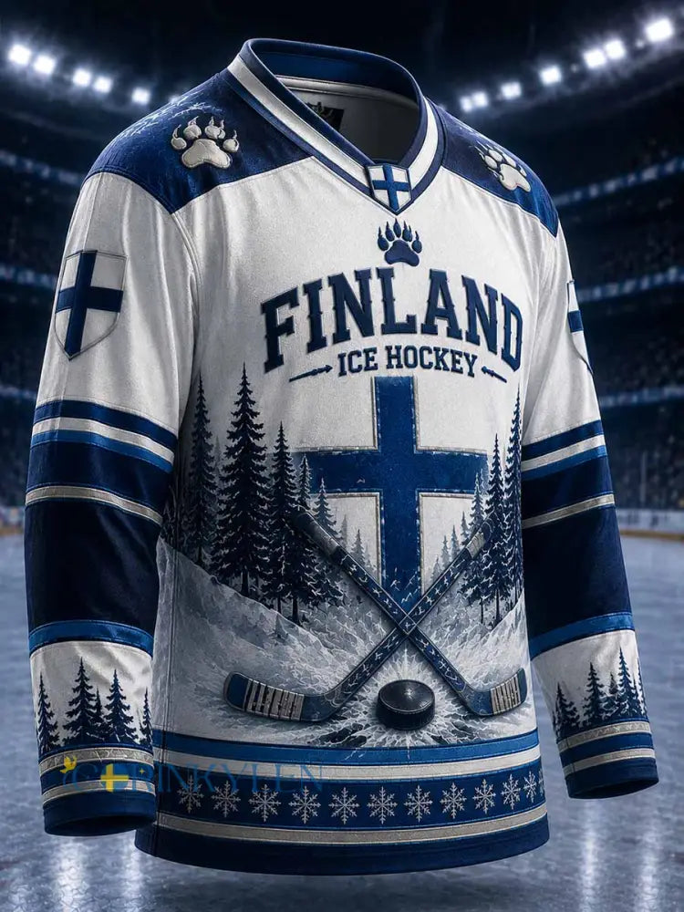 Vintage-långärmad t-shirt för män med finsk ishockeytryck - som bild / S
