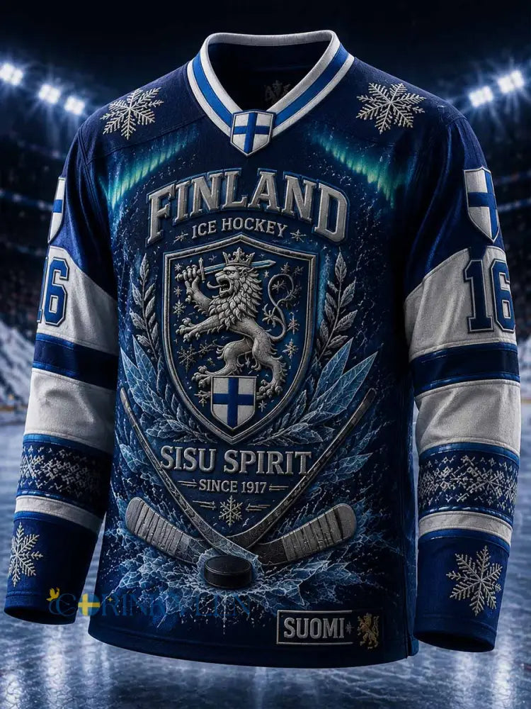 Vintage-långärmad t-shirt för män med finsk ishockeytryck - som bild / S