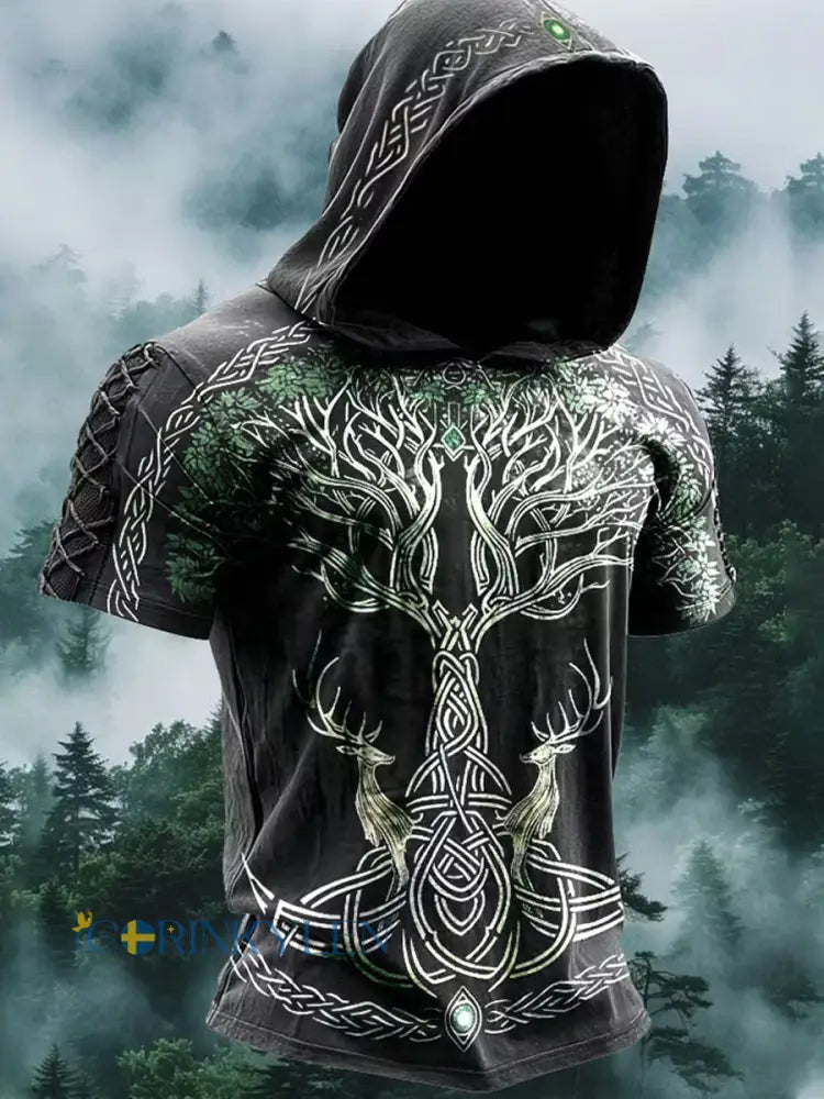 Vintage nordiskt folkkonsttryck i vikingastil – avslappnad hoodie - A / S