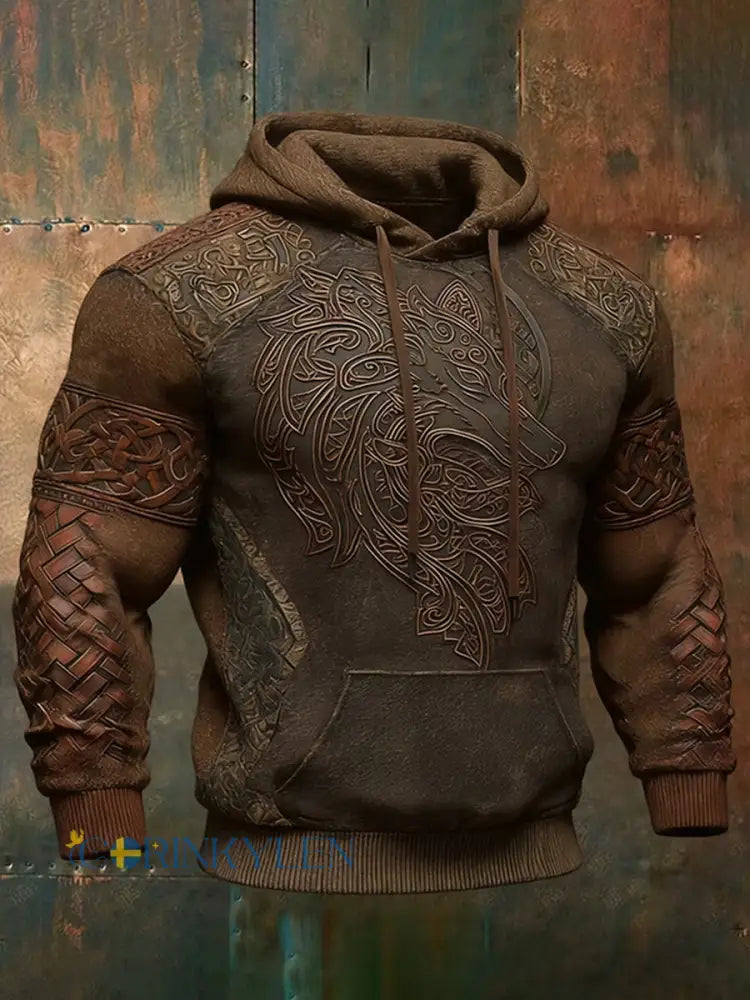 Vintage nordiskt konsttryck i vikingastil – avslappnad hoodie - A / S