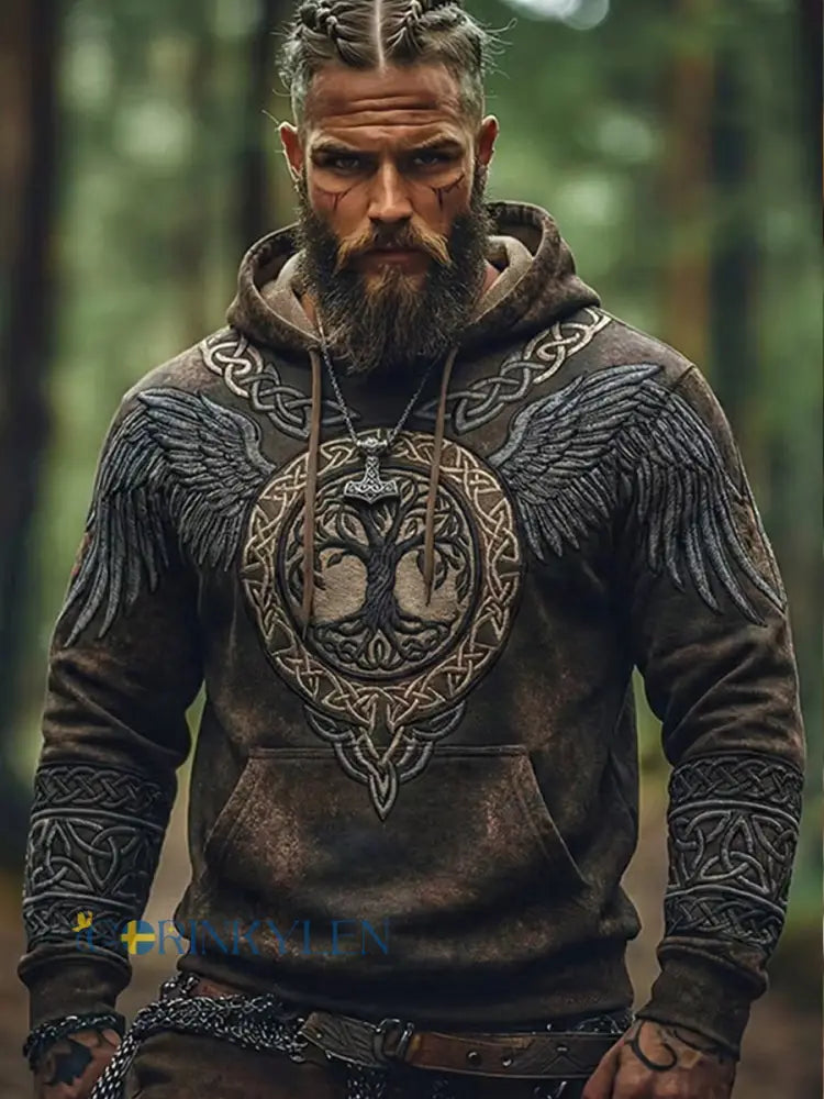 Vintage nordiskt konsttryck i vikingastil – avslappnad hoodie - A / S
