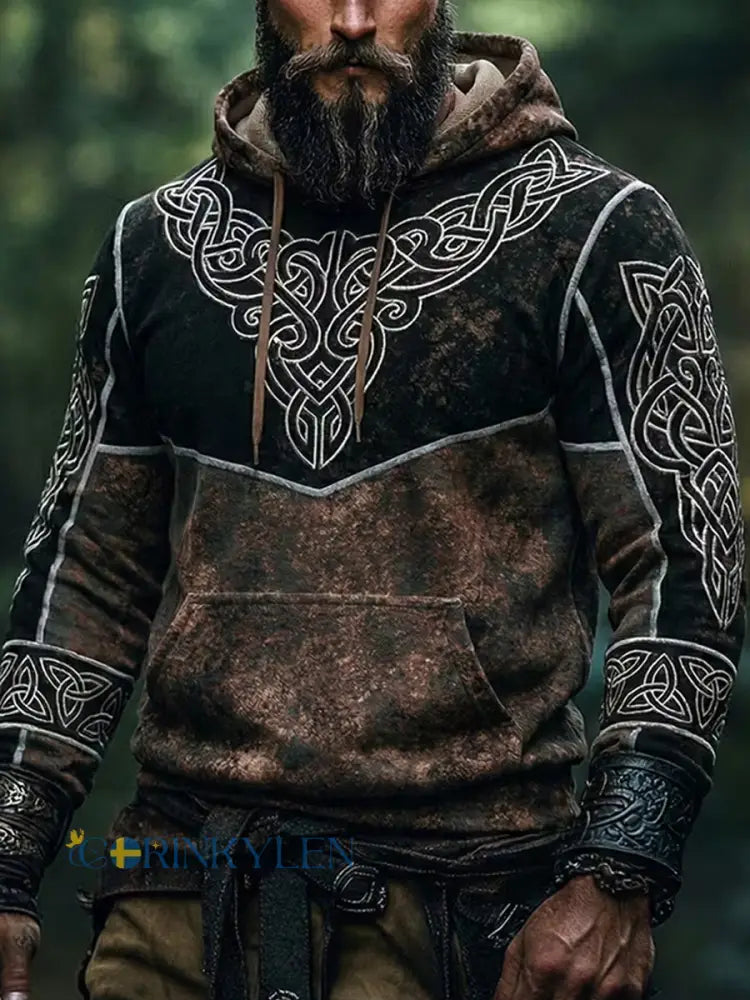 Vintage nordiskt konsttryck i vikingastil – avslappnad hoodie - A / S