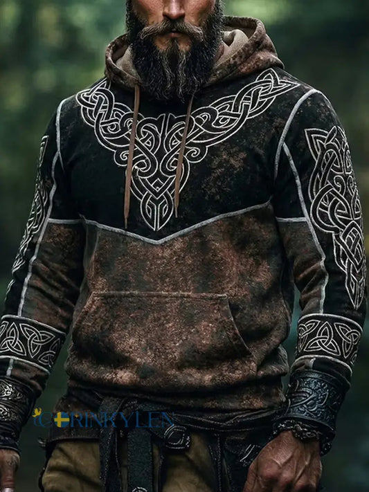 Vintage nordiskt konsttryck i vikingastil – avslappnad hoodie - A / S