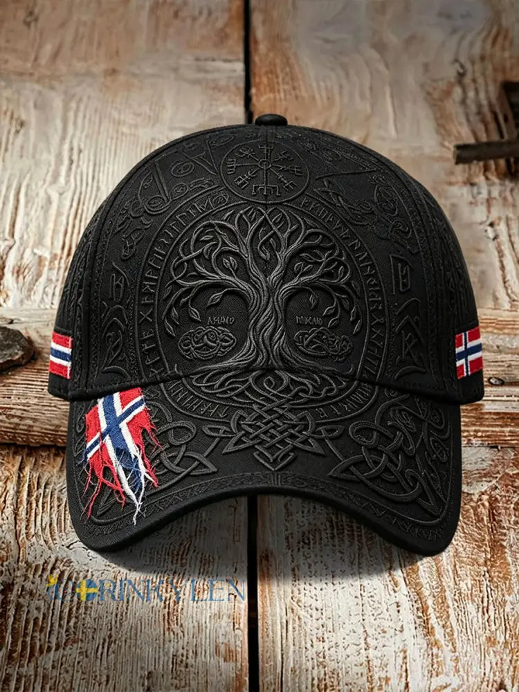 Vintage Norge Viking träd i livsflagga Skriv ut Unisex hatt - svart / ONE