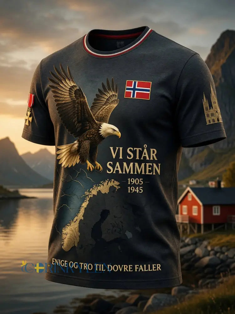 Vintage norska Örnen Print Casual T-shirt - som bild / S