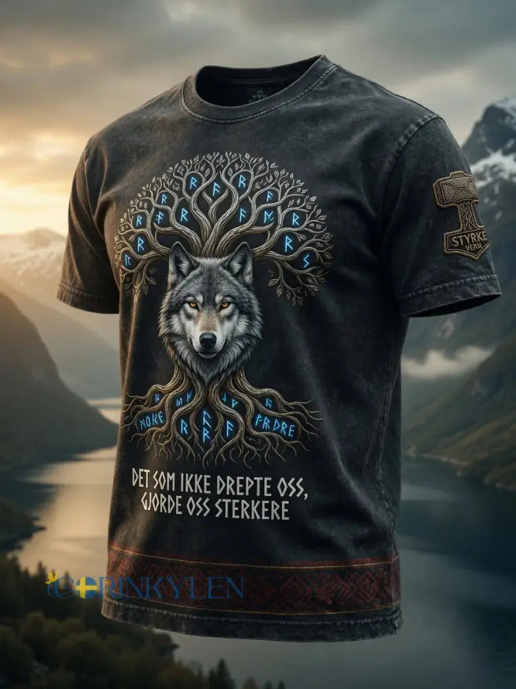 Vintage norska Wolf Totem Konst Casual T-shirt - som bild / S