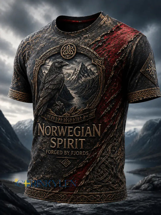 Vintage Norwegian Crackle Print Casual T-shirt - som bild / S