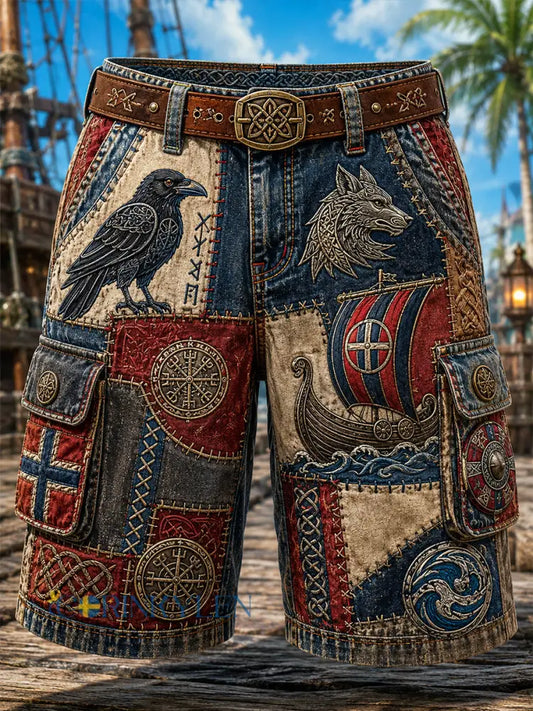 Vintage-stil Norska VikingScandinavianNordisk konst Print Casual Shorts - A / S