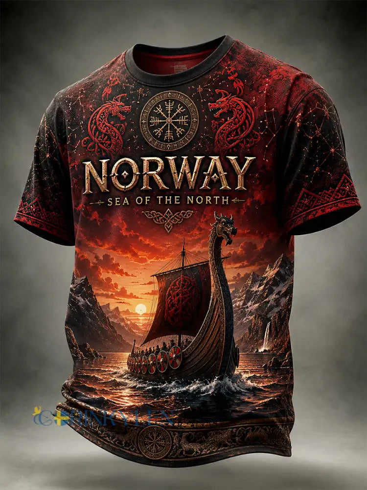 Vintage-stil Norska VikingScandinavianNordisk konst Print Casual T-shirt - A / S