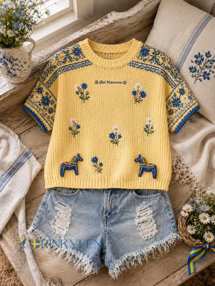 Vintage svensk blommig dalahästtryckt vardagsklänning - A / S