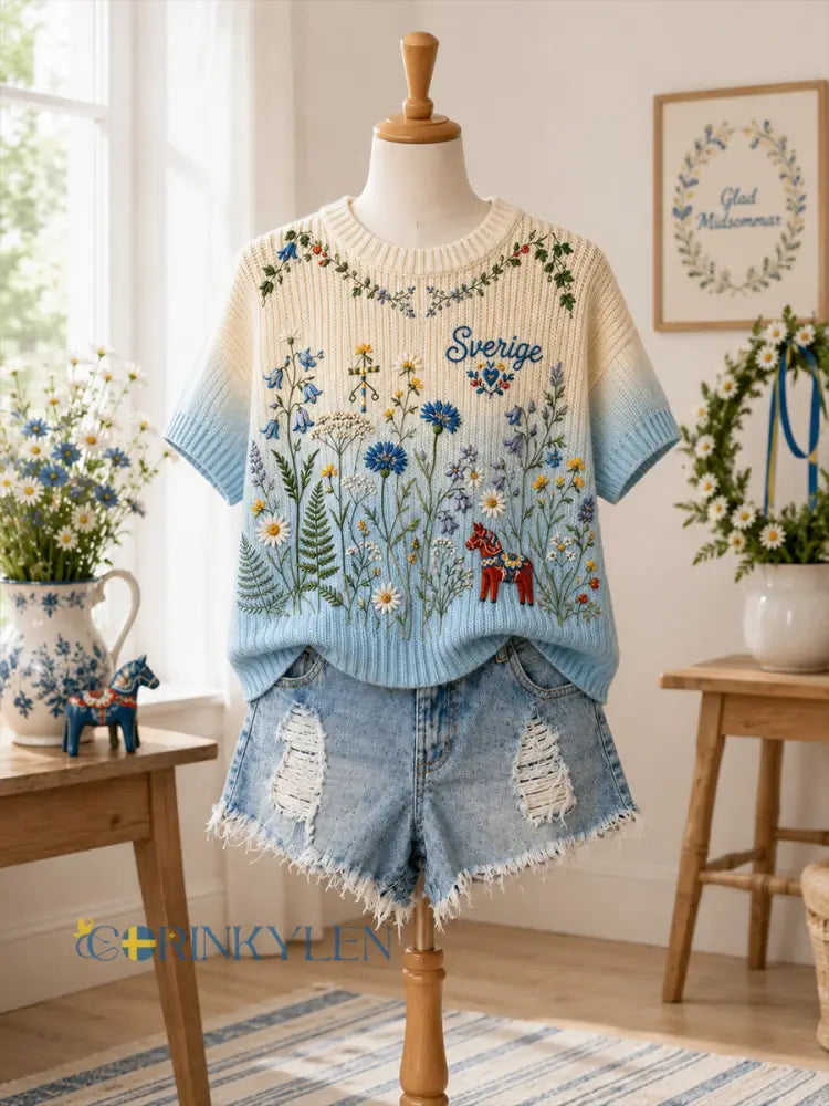 Vintage svensk blommig dalahästtryckt vardagsklänning - A / S