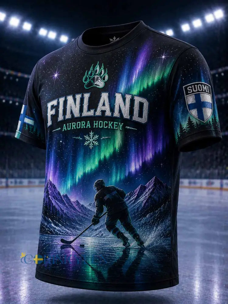 Vintage-T-shirt för män med finskt ishockeymönster - som bild / S