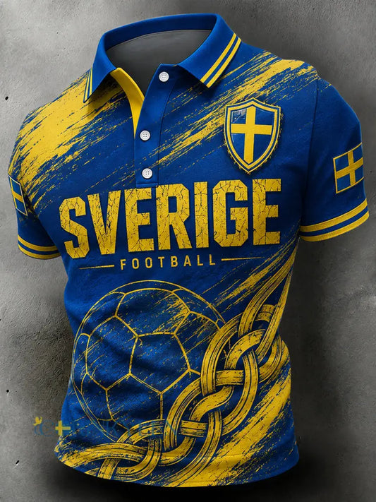 Vintage-tryckt polo med fotbollstema för svenska fans – avslappnad stil för män - A / S