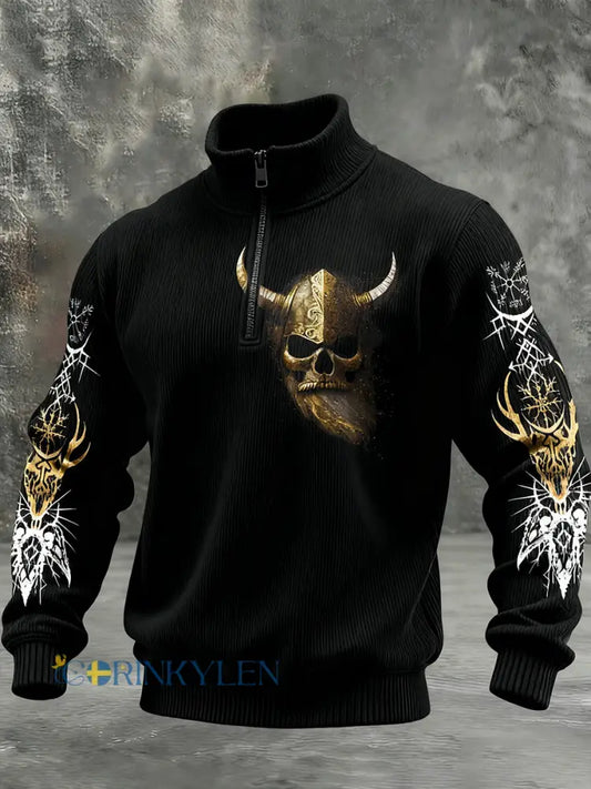 Vintage Viking Svenska flaggmärke mönster Zip-Up Bekväm Pullovere - A / S
