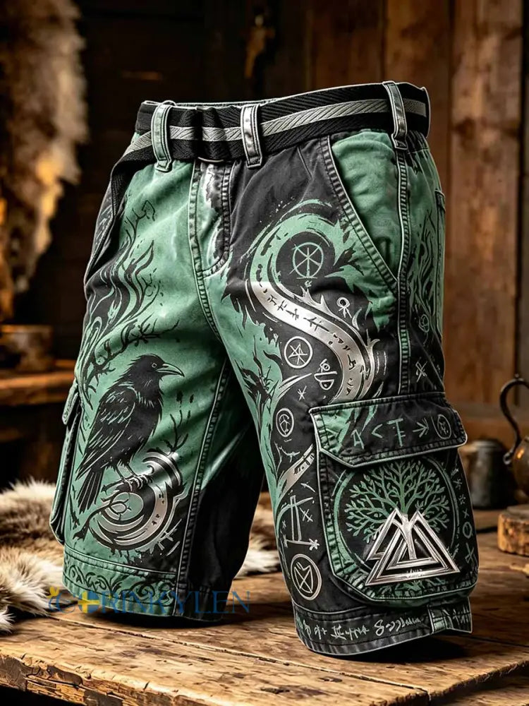 Vintage-vikingart-printshorts för män - som bild / S