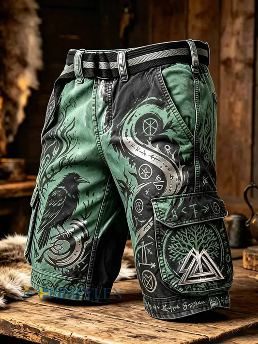 Vintage-vikingart-printshorts för män - som bild / S