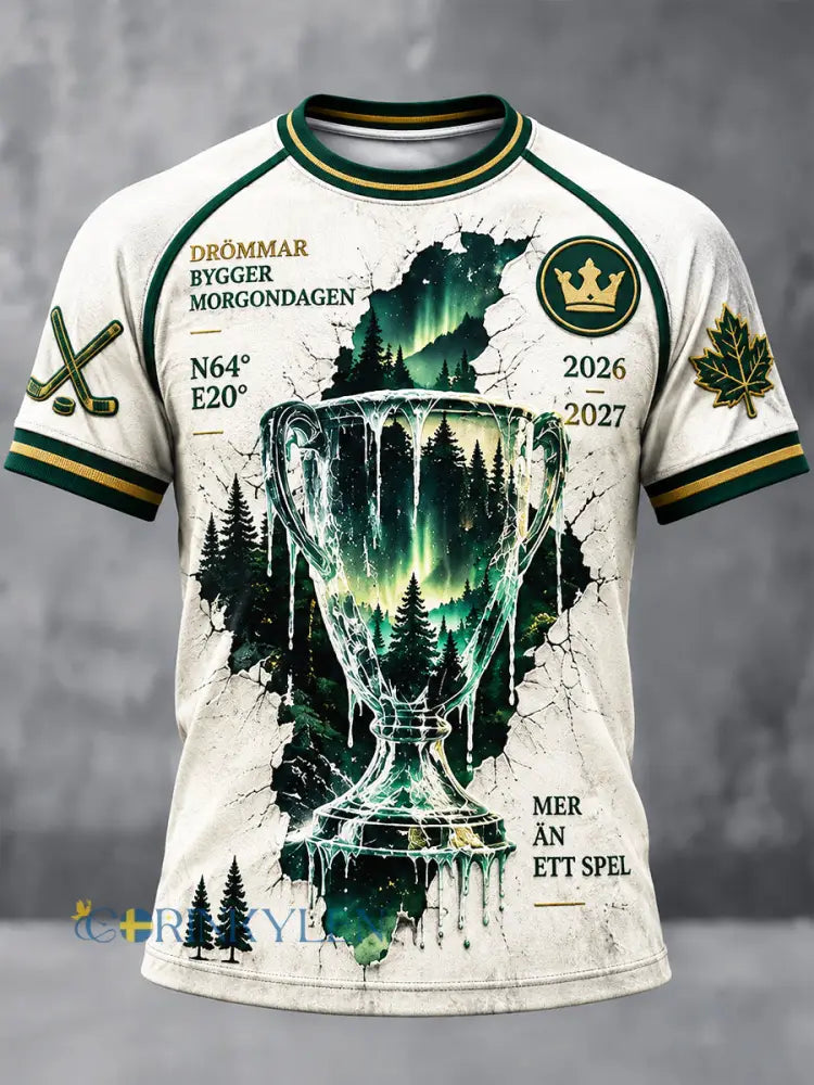 Vit Ishockey IF Björklöven Patchwork Skriv ut Casual T-shirt - kränk-vitt / S