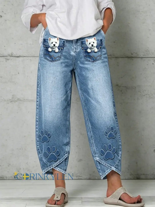 Women’s Animal Art Print Trousers - Blue / S