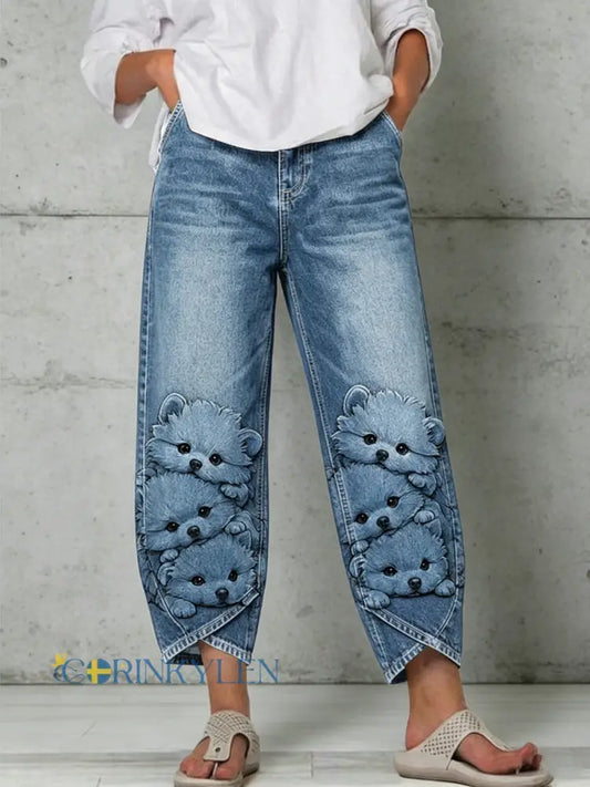 Women’s Animal Art Print Trousers - Blue / S