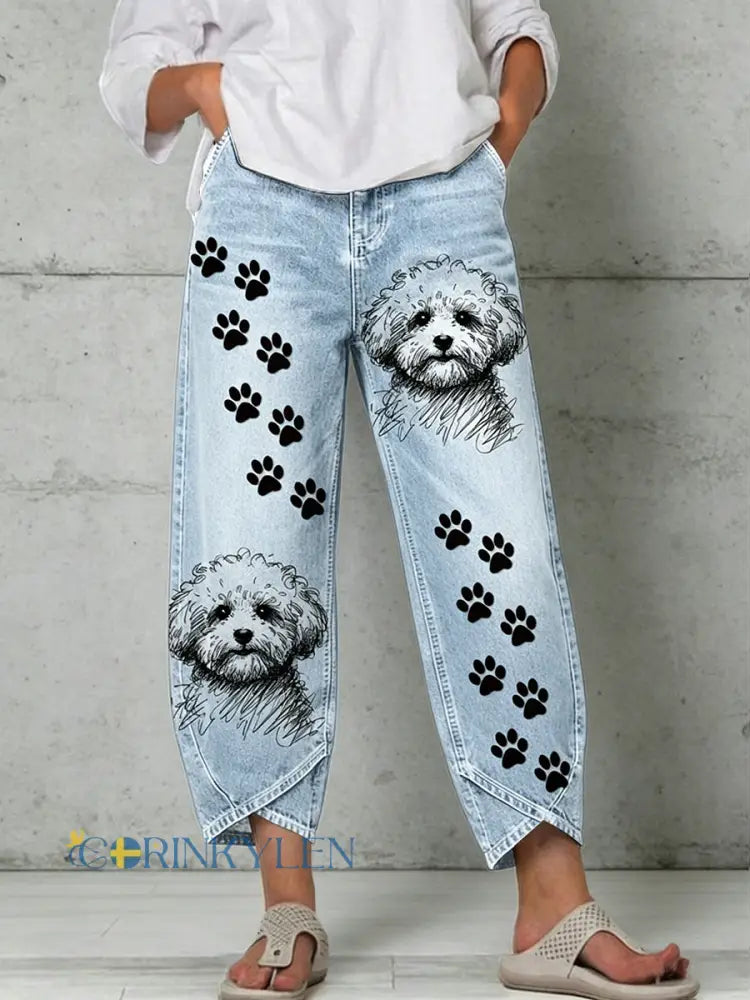 Women’s Animal Art Print Trousers - Blue / S
