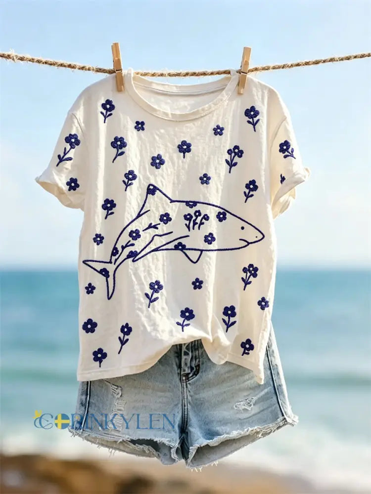 Women’s Lovely Shart & Tiny Floral Print T-shirt - kränk-vitt / S